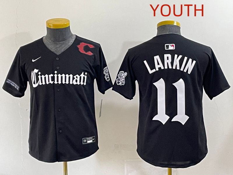 Youth 2025 Cincinnati Reds #11 Larkin Black Five generations Joint Name Nike MLB Jersey style 14